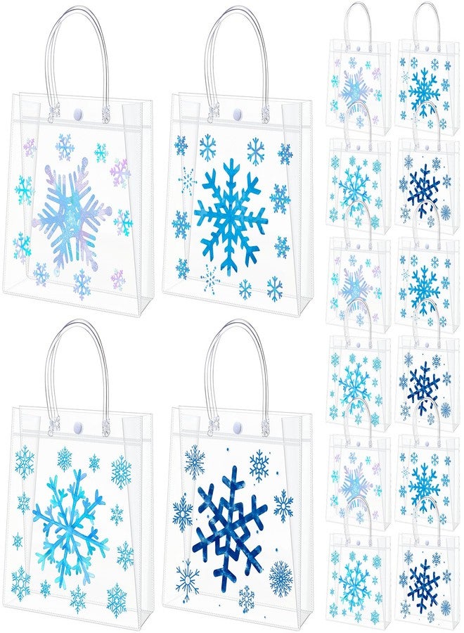 Tenceur 24 Pcs Winter Blue Snowflakes Clear PVC Gift Bags with Handles Winter Party Favor Bags Bulk Reusable Snowflakes Goodies Candy Treat Totes for Holiday Party Favors Supplies - Image 1